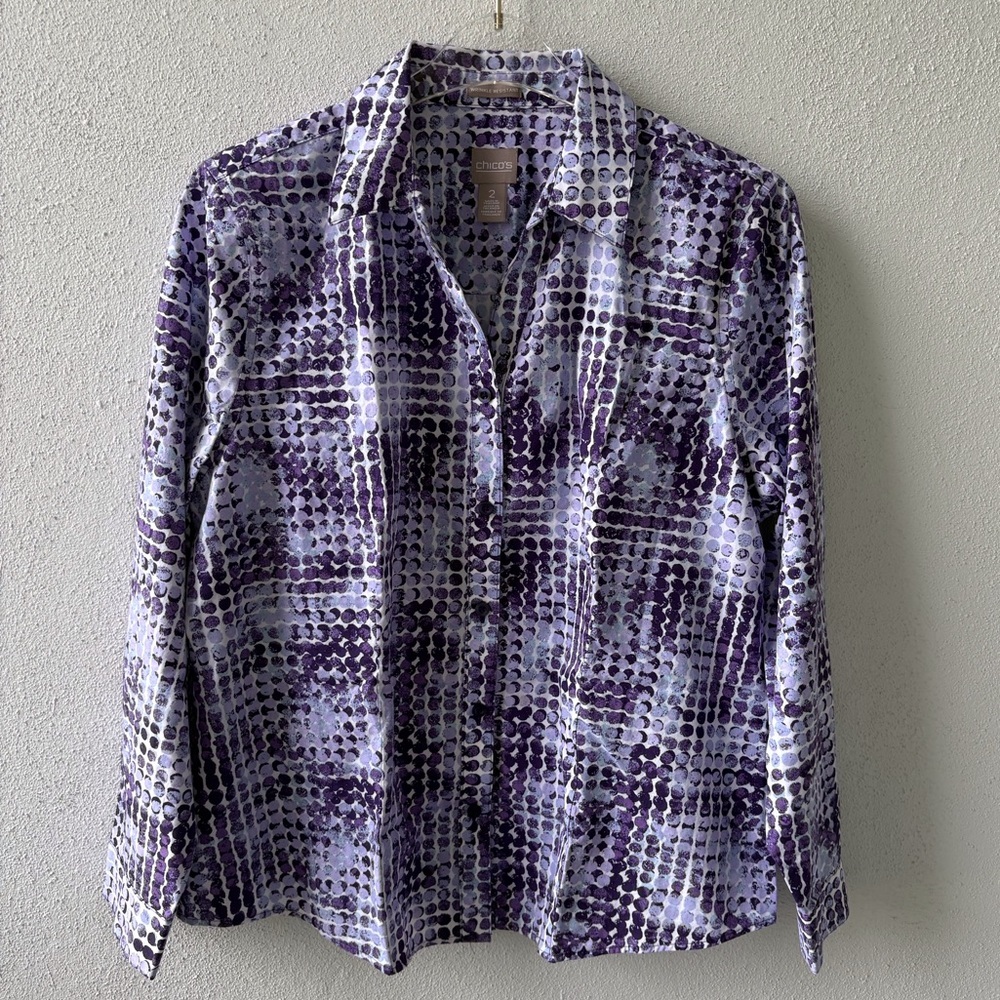 Chico’s Wrinkle Resistant Button‎ Up V-Neck Long Sleeve Size L Career Teacher